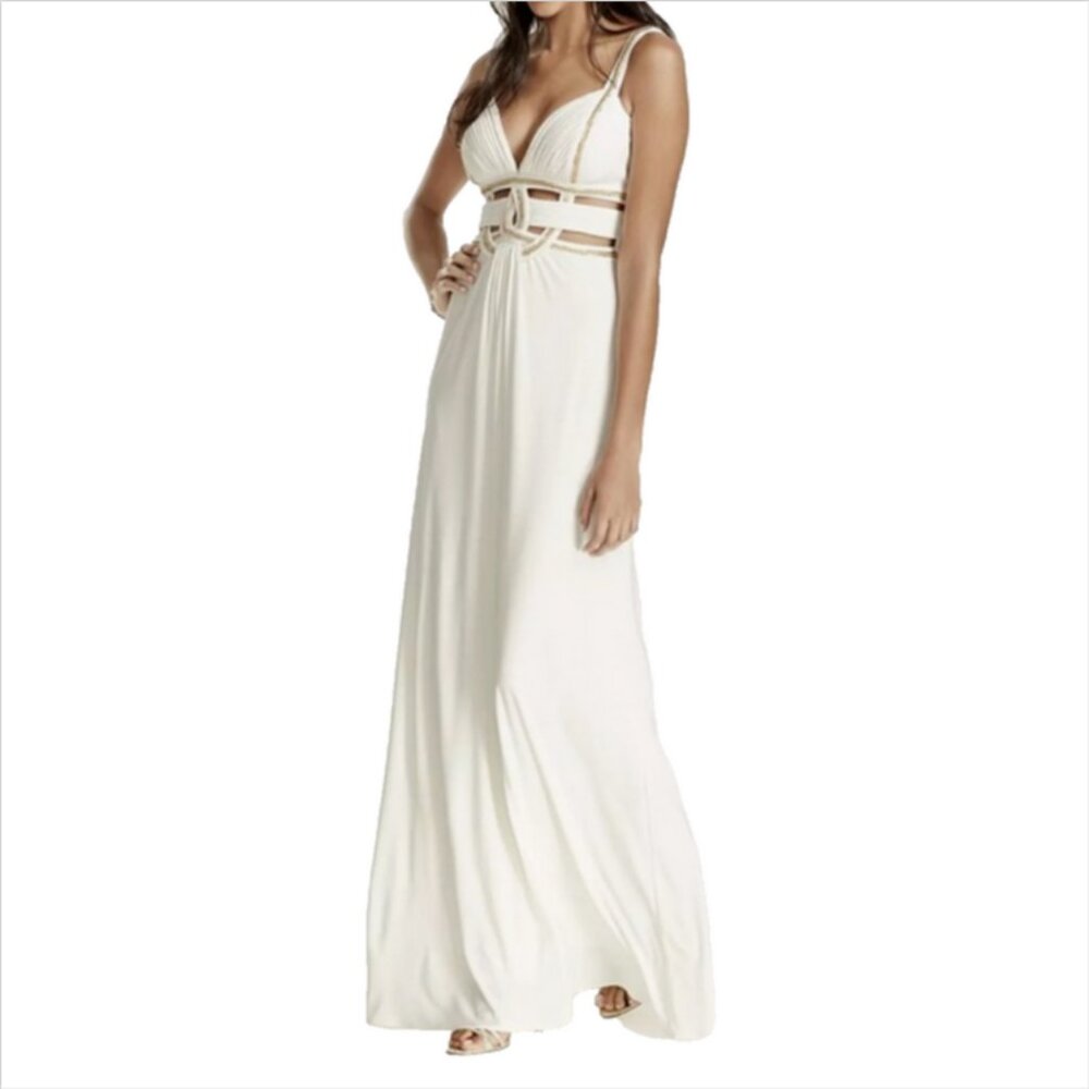 Betsy & Adam Grecian Beaded Cut Out Maxi Dress